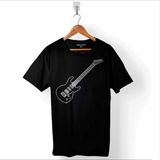 Kendim Seçtim Gitar Çizim Design Guitar Saz Rock Caz Müzik Nota Baskılı Tişört T-Shirt - Siyah