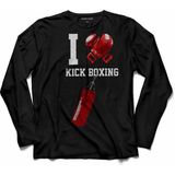 Kendim Seçtim I Love Kick Boxıng Boks Eldiveni Uzun Kollu Tişört - Siyah