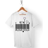 Kendim Seçtim I Love You Kalp Barkod Barcode Beyaz Erkek Tişört