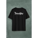 Kendim Seçtim Insan Maymun Evrim Cessna Uçak Tayyare Sırt Ön Baskılı Oversize Tişört T-Shirt - Siyah - 2XL