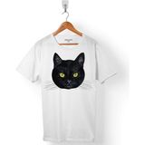 Kendim Seçtim Kara Kedi Silüet Tasarım Göz Black Cat Eye 3 Erkek Tişört - Beyaz - Renkli