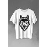 Kendim Seçtim Kırmızı Gözlü Vahşi Kurt Kafası Wolf Head Bozkurt Baskılı Tişört T-Shirt Beyaz - 63A-Beyaz