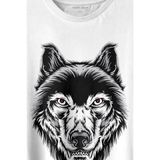 Kendim Seçtim Kırmızı Gözlü Vahşi Kurt Kafası Wolf Head Bozkurt Baskılı Tişört Unisex T-Shirt - Siyah