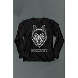Kendim Seçtim Kırmızı Gözlü Vahşi Kurt Kafası Wolf Head Bozkurt Uzun Kollu Tişört Baskılı T-Shirt - 001-Siyah - XS