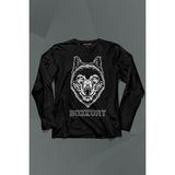 Kendim Seçtim Kırmızı Gözlü Vahşi Kurt Kafası Wolf Head Bozkurt Uzun Kollu Tişört Baskılı T-Shirt - 001-Siyah