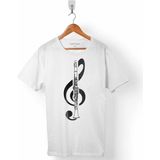 Kendim Seçtim Klarnet Müzik Sol Anahtarı Music Logo Tasarım Beyaz Erkek Tişört