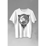 Kendim Seçtim Kurt Işlemeli Dövme Wolf Silüeti Baskılı Tişört T-Shirt Beyaz - 2XL - 63A-Beyaz