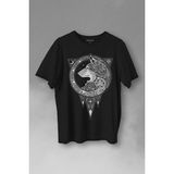 Kendim Seçtim Kurt Işlemeli Dövme Wolf Silüeti Baskılı Tişört T-Shirt - XS - Siyah