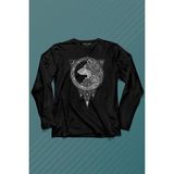 Kendim Seçtim Kurt Işlemeli Dövme Wolf Silüeti Uzun Kollu Tişört Baskılı T-Shirt - 001-Siyah - 2XL