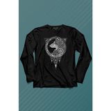Kendim Seçtim Kurt Işlemeli Dövme Wolf Silüeti Uzun Kollu Tişört Baskılı T-Shirt - 001-Siyah