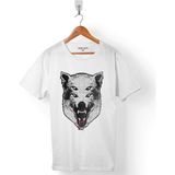 Kendim Seçtim Kurt Kafa Göz Yanılması Wolf Head Beyaz Erkek Tişört