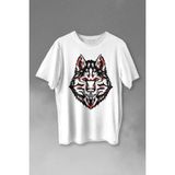 Kendim Seçtim Kurt Kafası Wolf Head Bozkurt Kırmızı Gözlü Baskılı Tişört T-Shirt Beyaz - 63A-Beyaz