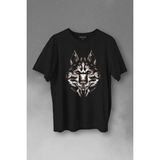 Kendim Seçtim Kurt Kafası Wolf Head Bozkurt Kırmızı Gözlü Baskılı Tişört T-Shirt - XL - Siyah
