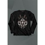 Kendim Seçtim Kurt Kafası Wolf Head Bozkurt Kırmızı Gözlü Uzun Kollu Tişört Baskılı T-Shirt - 001-Siyah - XL