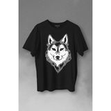 Kendim Seçtim Kurt Kafası Wolf Head Bozkurt Yeşil Gözlü Baskılı Tişört T-Shirt - Siyah