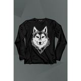 Kendim Seçtim Kurt Kafası Wolf Head Bozkurt Yeşil Gözlü Uzun Kollu Tişört Baskılı T-Shirt - 001-Siyah - 2XL
