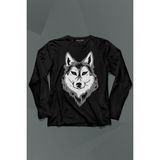 Kendim Seçtim Kurt Kafası Wolf Head Bozkurt Yeşil Gözlü Uzun Kollu Tişört Baskılı T-Shirt - 001-Siyah