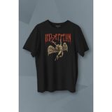 Kendim Seçtim LED Zeppelin Falling Angel Rock Music Baskılı Tişört T-Shirt - Siyah