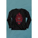 Kendim Seçtim Lion Fire Head Aslan Japan Maske Uzun Kollu Tişört Baskılı T-Shirt - 001-Siyah - XL