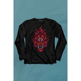 Kendim Seçtim Lion Fire Head Aslan Japan Maske Uzun Kollu Tişört Baskılı T-Shirt - 001-Siyah