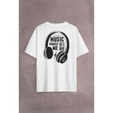 Kendim Seçtim Lost Boyz Music Makes Me High Kulaklık Sırt Ön Baskılı Oversize Tişört T-Shirt - Beyaz
