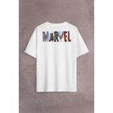 Kendim Seçtim Marvel Spiderman Hulk Deadpool Iron Man Sırt Ön Baskılı Oversize Tişört T-Shirt - Beyaz - XL