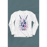 Kendim Seçtim Mask Hannya Demon Japonca Japanese Maske Oni Uzun Kollu Tişört - 001-Beyaz - 2XL