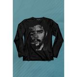 Kendim Seçtim Metal Poster Ernosto Che Guevara Hafl Face Yarım Yüz Uzun Kollu Tişört Baskılı T-Shirt - 001-Siyah - 2XL