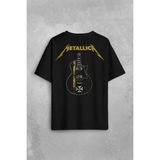 Kendim Seçtim Metallica Iron Cross Gitar Sırt Ön Baskılı Oversize Tişört Unisex T-Shirt - Siyah - 2XL