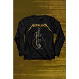 Kendim Seçtim Metallica Iron Cross Gitar Uzun Kollu Tişört Baskılı T-Shirt - 001-Siyah