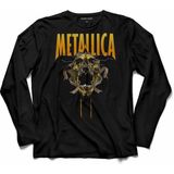 Kendim Seçtim Metallıca Kuru Kafa Skull Yılan Heavy Metal Uzun Kollu Tişört - XL - Siyah