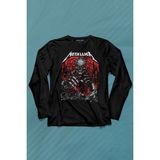 Kendim Seçtim Metallica Rock Musicmetal Skull Kuru Kafa James Lars Kırk Robert Uzun Kollu Tişört Baskılı T-Shirt - 001-Siyah