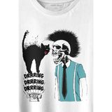 Kendim Seçtim Mohikan Iskelet Adam Kara Kedi Nostalji Telefon Zili Baskılı Tişört T-Shirt Beyaz - 63A-Beyaz