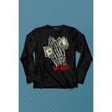 Kendim Seçtim Money My Pocket Uzun Kollu Tişört Baskılı T-Shirt - 001-Siyah - 2XL