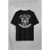 Kendim Seçtim Motorcycle Skull Ride Forever Motosiklet Sırt Ön Baskılı Oversize Tişört T-Shirt - Siyah