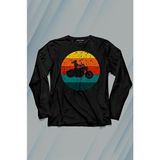Kendim Seçtim Motorcycle Vintage Woman Silhouette Retro Uzun Kollu Tişört Baskılı T-Shirt - 001-Siyah