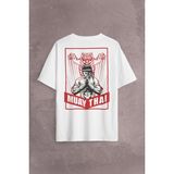 Kendim Seçtim Muay Thai Tiger Muaythai Kick Boks Boxing Uzak Doğu Sırt Ön Baskılı Oversize Tişört T-Shirt - Beyaz - 2XL