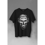 Kendim Seçtim Müzik Dinleyen Bereli Kuru Kafa Kulaklık Bere Skull Listen Music Baskılı T-Shirt - Siyah - XS