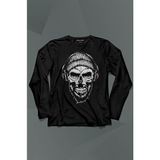 Kendim Seçtim Müzik Dinleyen Bereli Kuru Kafa Kulaklık Bere Skull Listen Musicuzun Kollu Tişört Baskılı T-Shirt - 001-Siyah - XS