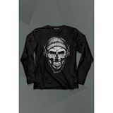 Kendim Seçtim Müzik Dinleyen Bereli Kuru Kafa Kulaklık Bere Skull Listen Musicuzun Kollu Tişört Baskılı T-Shirt - 001-Siyah