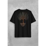 Kendim Seçtim Nature Hayat Ağacı Kuru Ağaç Kökü Sırt Ön Baskılı Oversize Tişört T-Shirt - Siyah - 2XL