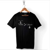 Kendim Seçtim Nikola Tesla Büyüktür Edison Doğru Ac Dc Akım Baskılı Tişört T-Shirt - XL - Siyah