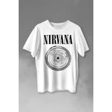 Kendim Seçtim Nirvana Bleach Albüms Rock Music Circle Plak Baskılı Tişört Unisex T-Shirt - Beyaz