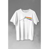 Kendim Seçtim Pink Floyd Prizma Kırılan Işık Tayfı Gök Kuşağı Renkleri Baskılı Tişört T-Shirt Beyaz - 2XL - 63A-Beyaz