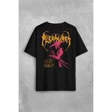 Kendim Seçtim Pleasures Samurai Japan Samuray Japon Sırt Ön Baskılı Oversize Tişört Unisex T-Shirt - Siyah - 2XL