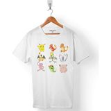 Kendim Seçtim Pokemon All Tüm Karakterler Pıkachu Erkek Tişört - Beyaz - Renkli - 2XL