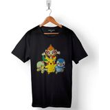 Kendim Seçtim Pokemon Pikachu Chimchar Pıplup Turtwıg Baskılı Tişört T-Shirt - Siyah