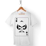 Kendim Seçtim Punısher Skull Kupa As 52 Cezalandırıcı Erkek Tişört - Beyaz - Renkli