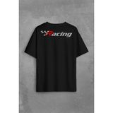 Kendim Seçtim Racing Formula1 Araba Yarışı Motor Drag Sırt Ön Baskılı Oversize Tişört T-Shirt - Siyah