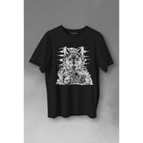 Kendim Seçtim Ride To Wild Wolf And Motorcycle Kurt ve Motor Outdoor Baskılı Tişört Unisex T-Shirt - Siyah